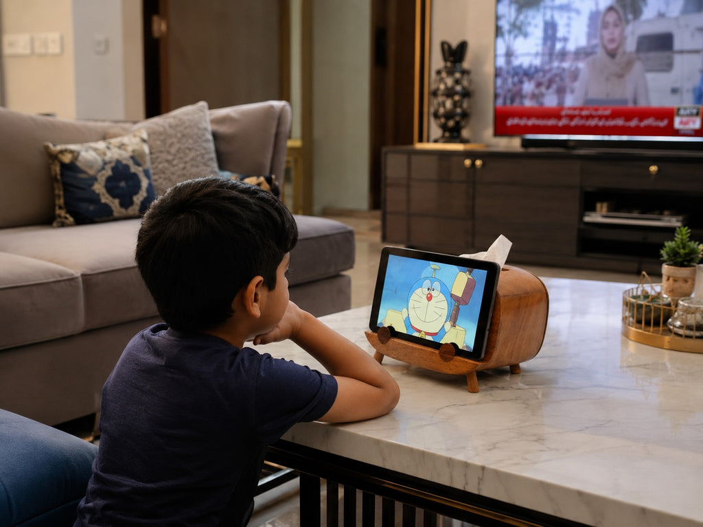The Buddy multifunctional tissue box and tablet holder by Utilihaus