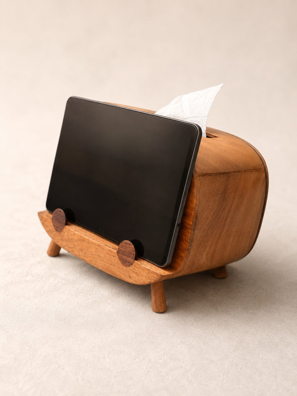 The Buddy multifunctional tissue box and tablet holder by Utilihaus