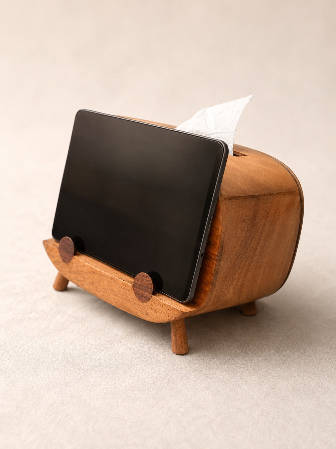 The Buddy multifunctional tissue box and tablet holder by Utilihaus